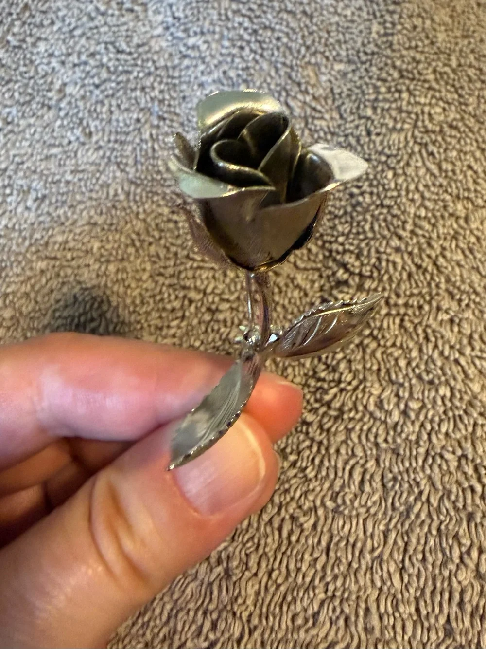 Vintage Silver-Tone Rose Brooch Pin